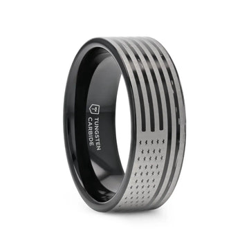 American Flags Engraved Flat Polished Black Tungsten Bands - Larson Jewelers
