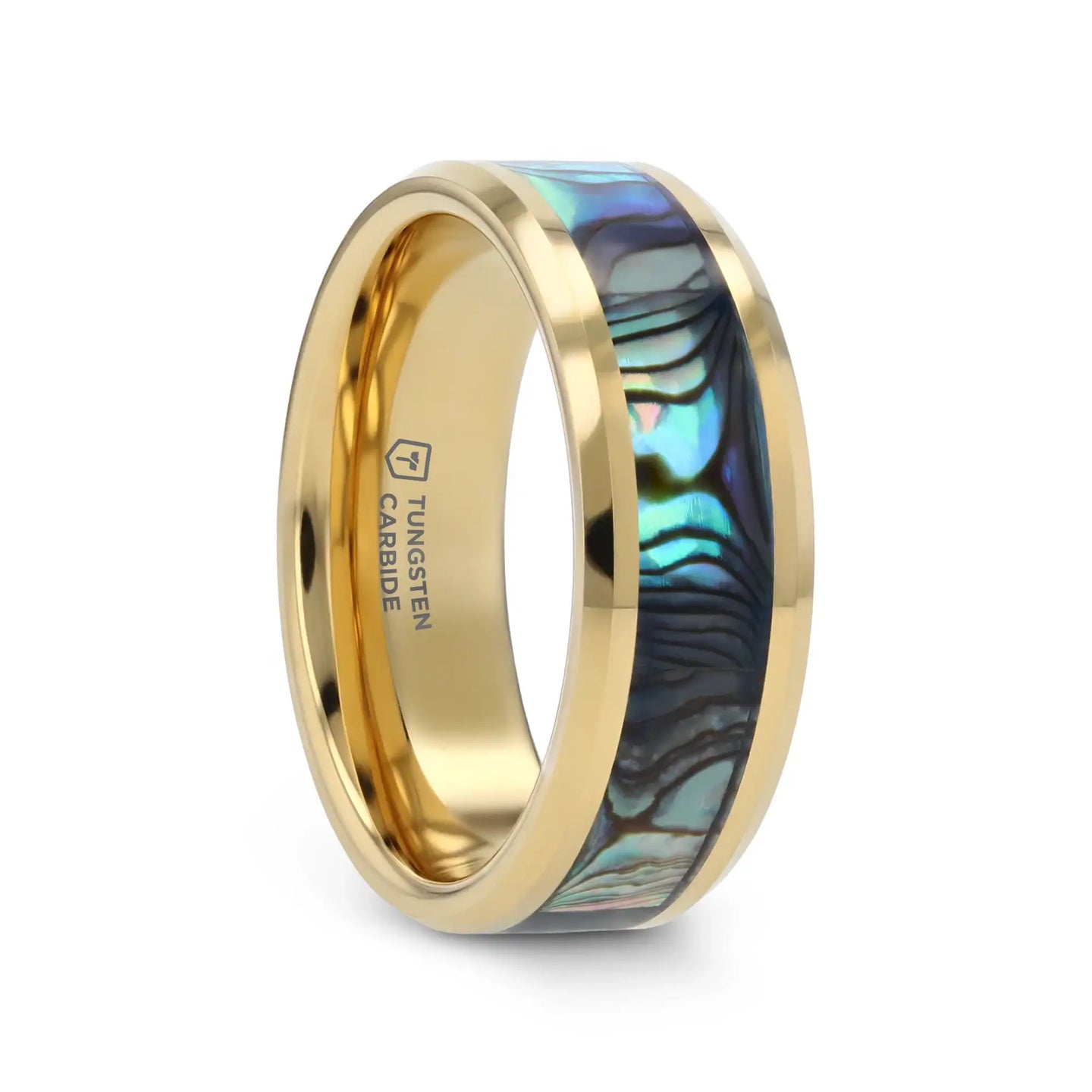 SHORELINE Gold-Plated Tungsten Wedding Band with Mother of Pearl Inlay - 8mm - Larson Jewelers