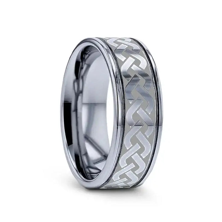 PALLAS Laser Engraved Tungsten Ring with Celtic Knot - 6mm - 10mm - Larson Jewelers