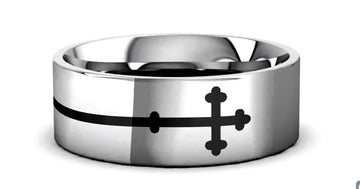SIDEWAYS CROSS on Flat Tungsten Carbide Ring - Larson Jewelers