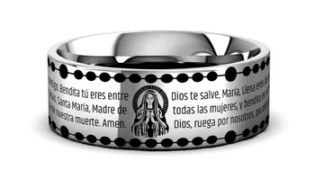 AVE MARÍA Grabada en un Anillo de Carburo de Tungsteno - Larson Jewelers