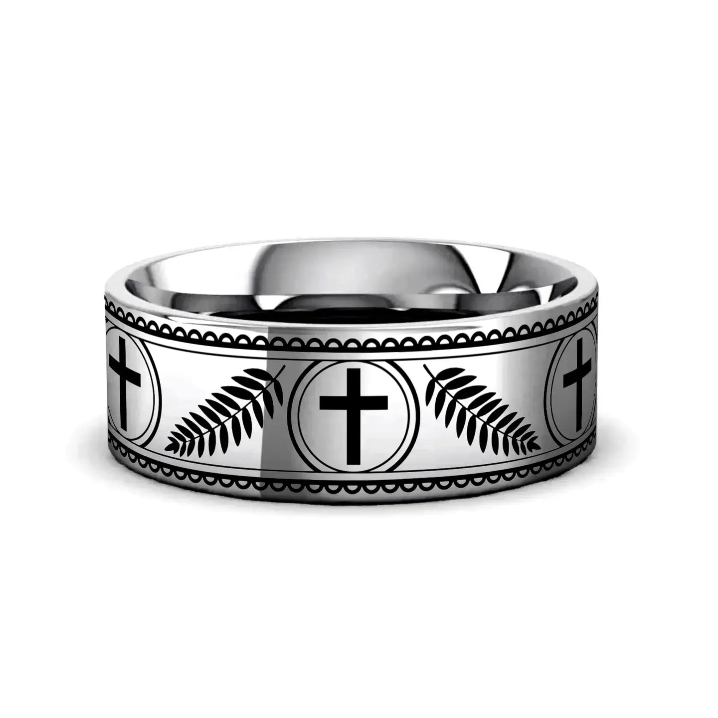 PALM BRANCHES on Flat Tungsten Carbide Ring - Larson Jewelers