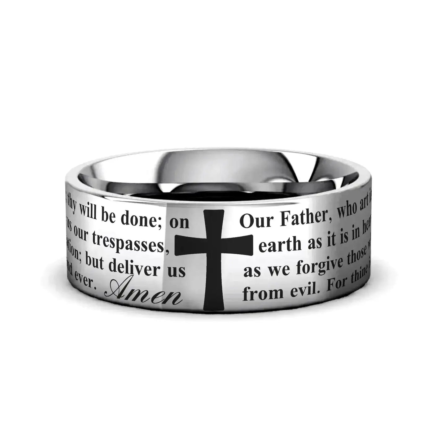 LORD'S PRAYER on Flat Classic Tungsten Carbide Ring - Larson Jewelers