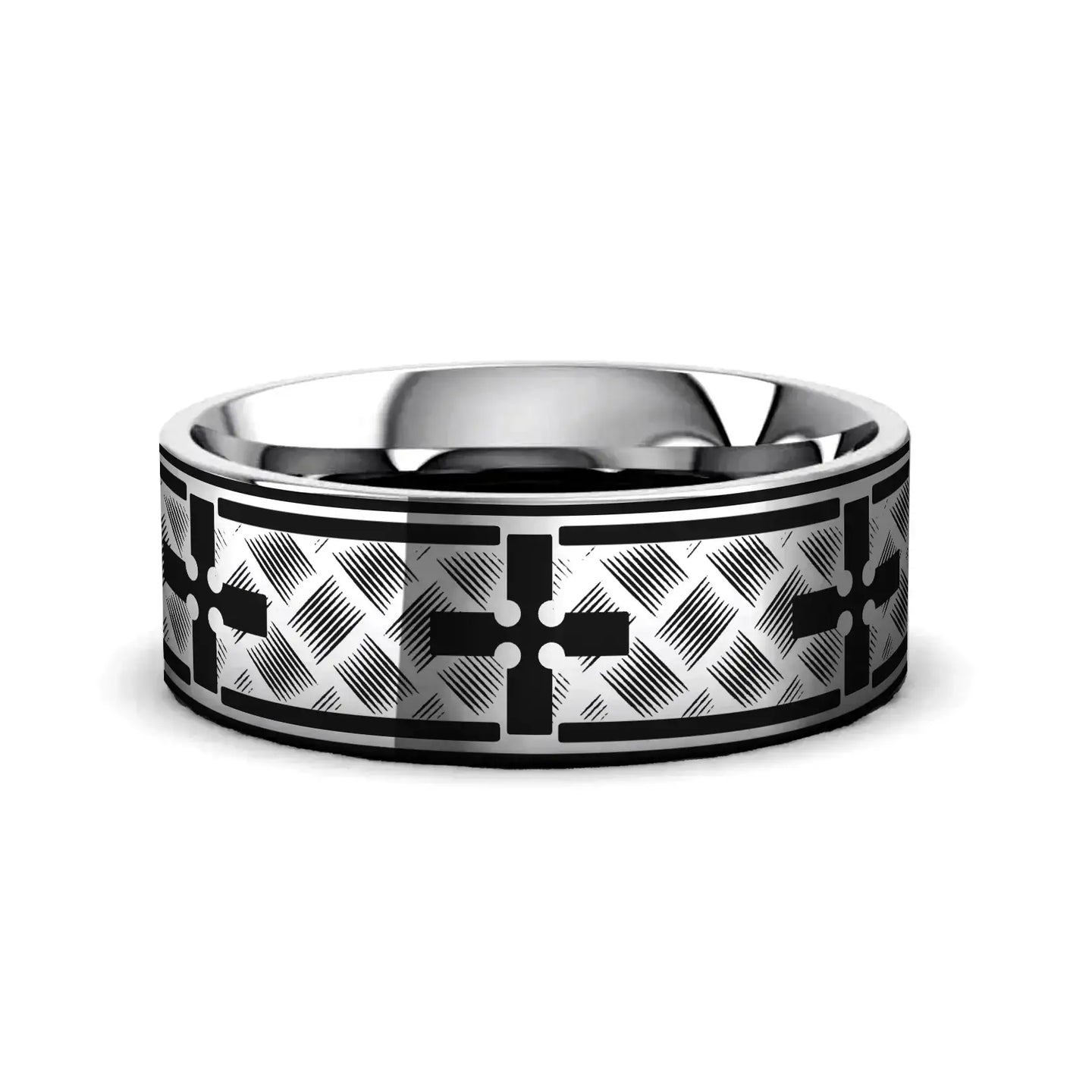 WOVEN CROSSES on Flat Tungsten Carbide Ring - Larson Jewelers