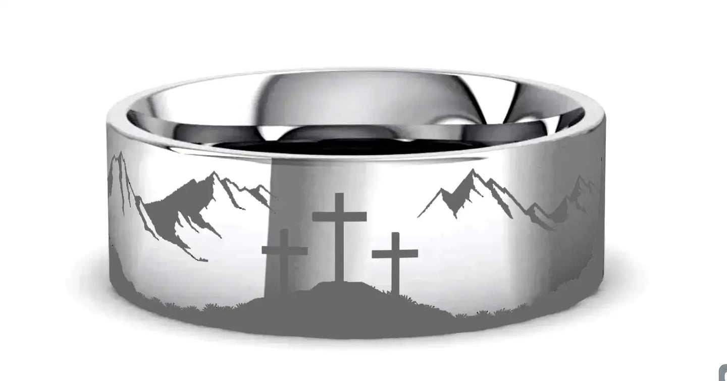 MOUNTAIN MAJESTY Laser Engraved Tungsten Carbide Ring - Larson Jewelers