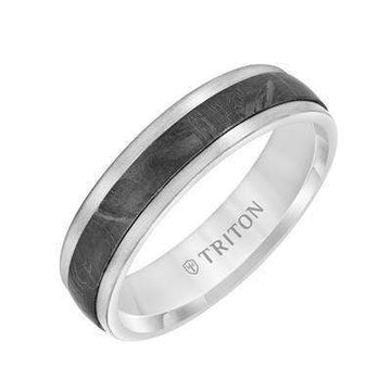 Step Edge Meteorite Top Contemporary 14K White Gold Wedding Band - 5.5mm - Larson Jewelers