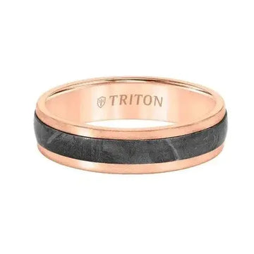 Step Edge Meteorite Top Contemporary 14K Rose Gold Wedding Band - 5.5mm - Larson Jewelers