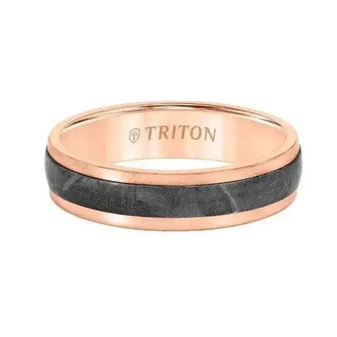 Step Edge Meteorite Top Contemporary 14K Rose Gold Wedding Band - 5.5mm - Larson Jewelers