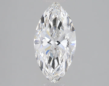 Marquise cut lab-grown diamond with faceted surfaces displaying light reflections on neutral gray background.