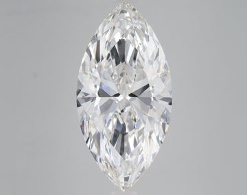 Marquise-cut clear lab-grown diamond with faceted surfaces on neutral background.
