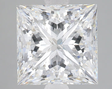 Princess cut lab grown diamond with faceted surface displaying light refraction patterns, viewed from above.