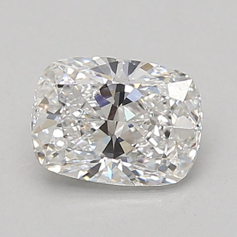 Cushion-cut lab-grown diamond with brilliant faceting and light reflections on neutral background.