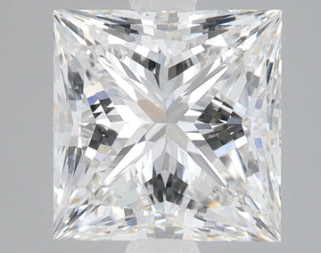 Princess cut lab-grown diamond with brilliant faceting and light refraction throughout stone.