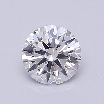 Round lab-grown diamond with brilliant faceting and clear appearance on light background.