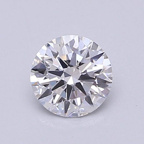 Round lab-grown diamond with brilliant faceting and clear appearance on light background.