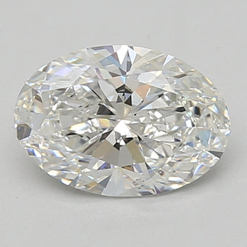 Oval-cut lab-grown diamond with faceted surface and light reflections, approximately 1.55 carats.