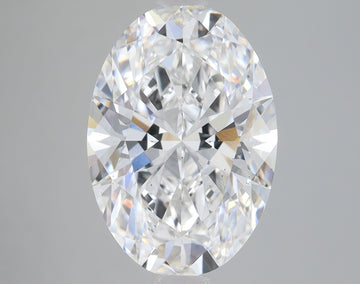 Oval-cut lab-grown diamond with faceted surfaces reflecting light, displayed against a neutral background.