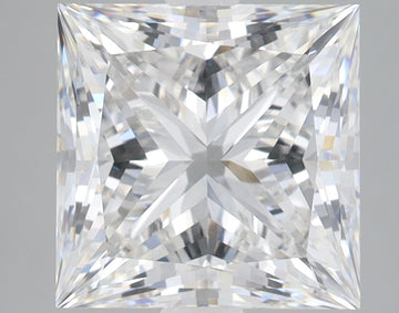 Princess-cut lab-grown diamond with brilliant faceting and light reflections on neutral background.