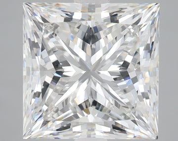Square princess-cut lab-grown diamond with faceted surfaces reflecting light, displaying clear colorless appearance.
