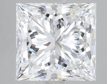 Princess-cut lab-grown diamond with brilliant faceting and light reflections on gray background.