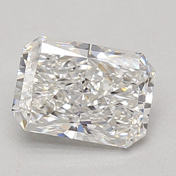 Radiant cut lab-grown diamond with clear faceting and light refraction, displayed against neutral background.