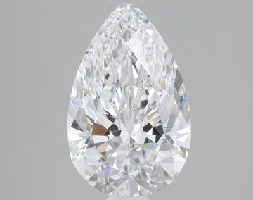 Pear-shaped lab-grown diamond with faceted surface and clear appearance on neutral background.