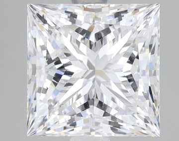 Princess-cut loose lab-grown diamond displaying faceted surface with light refraction patterns against neutral background.