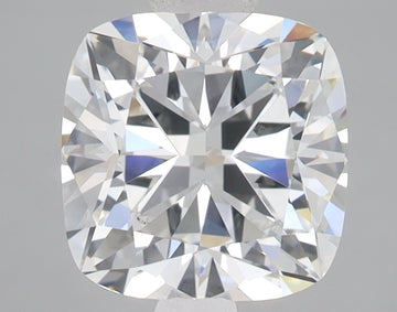 Cushion-cut lab-grown diamond displaying brilliant faceting and light refraction on neutral background.
