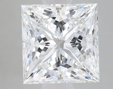 Princess-cut lab-grown diamond with brilliant faceting and light refraction displayed on neutral background.