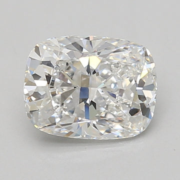 Cushion-cut lab-grown diamond with faceted surface and clear brilliance on neutral background.
