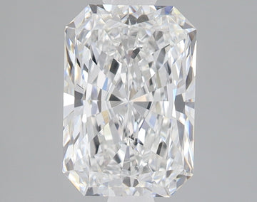 Radiant cut loose diamond with faceted surfaces reflecting light, displayed against neutral gray background.