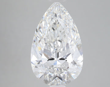 Pear-shaped lab-grown diamond with faceted surface and light reflections displayed against neutral background.