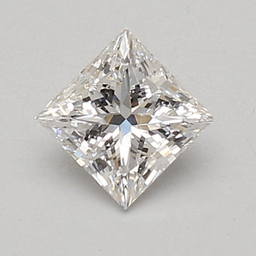 Princess-cut lab-grown diamond loose stone with faceted surfaces and light reflections on neutral background.