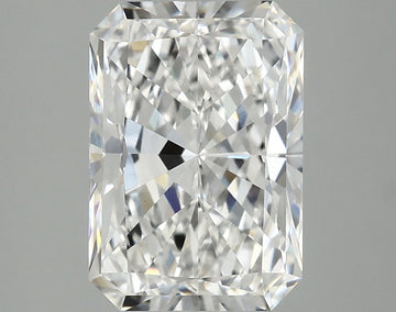 Radiant cut lab-grown diamond with clear faceting and light refraction displayed against neutral background.