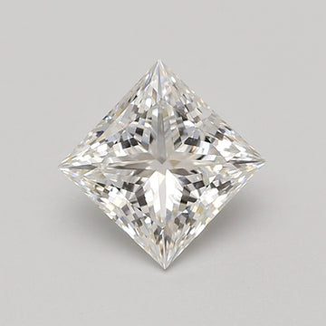 Princess cut lab-grown diamond with square faceted shape and light reflection, displayed against neutral background.