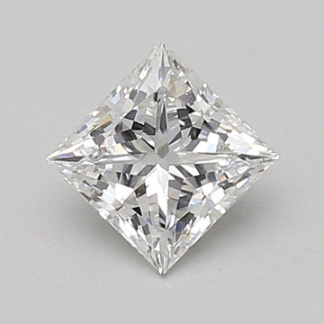 Clear princess-cut diamond with pointed corners and faceted surface reflecting light.