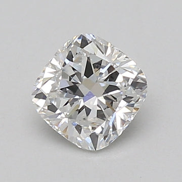 Cushion-cut lab-grown diamond with faceted surface and light reflections on neutral background.