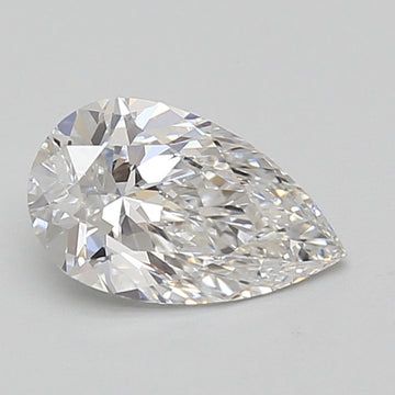 Pear-shaped lab-grown diamond with faceted surface, clear and colorless.