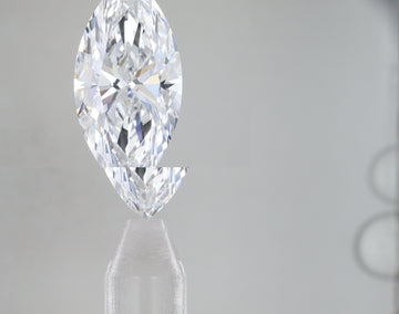 Colorless oval-cut lab-grown diamond with faceted surfaces and reflective light dispersion on neutral background.