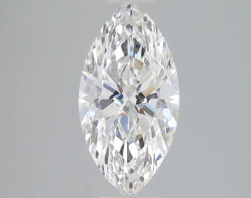Marquise-shaped lab grown diamond with faceted surface and pointed ends, displaying light refraction throughout.