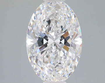 Oval-cut lab-grown diamond with faceted surface displaying light refraction and internal characteristics against neutral back