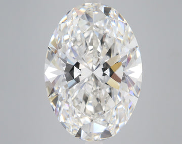 Oval-cut lab-grown diamond with faceted surfaces displaying light refraction on neutral background.