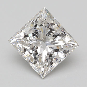 Princess cut loose diamond with faceted surfaces reflecting light, displayed against neutral background.