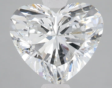 Heart-shaped lab-grown diamond with multiple facets reflecting light, displayed on neutral background.