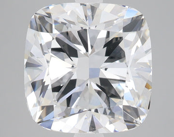 Cushion-cut lab-grown diamond with faceted surfaces reflecting light, displayed against a neutral gray background.