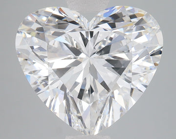 Heart-shaped lab-grown diamond with faceted surface and light refraction on gray background.