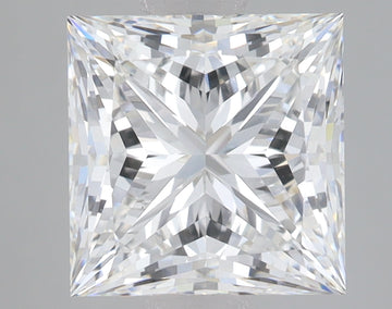 Princess-cut lab-grown diamond with brilliant faceting and light refraction throughout the stone against a neutral background