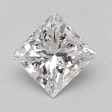 Princess-cut lab-grown diamond with square faceted shape and brilliant light refraction, displayed against neutral background