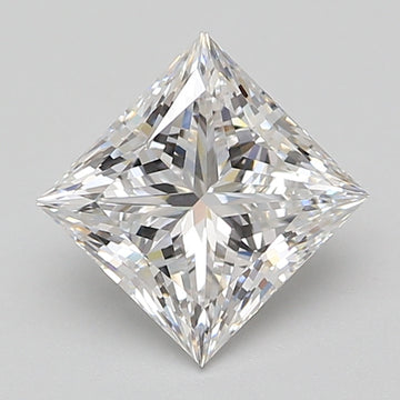 Princess cut diamond with faceted surface displaying light refraction and sparkle against neutral background.