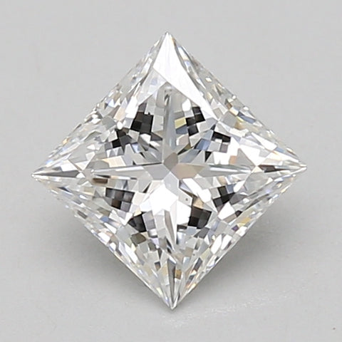 Princess cut lab grown diamond, 1.1 carat, showing faceted surface and light reflection on neutral background.